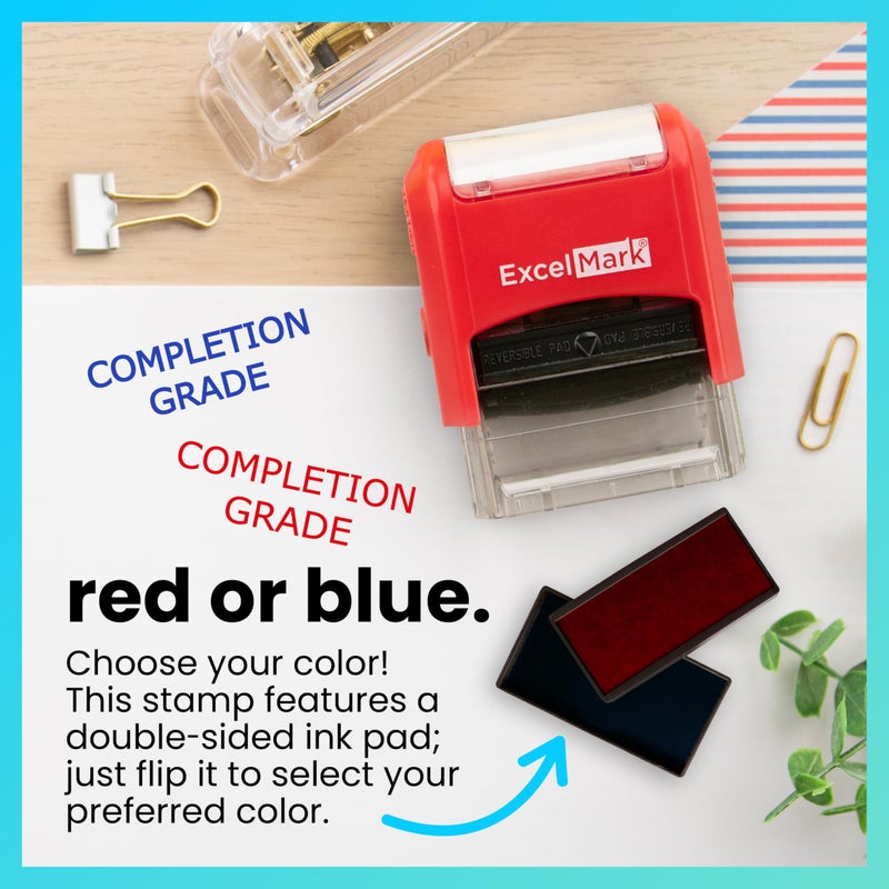 ExcelMark Completion Grade - Self-Inking Two-Color Rubber Teacher Stamp - Perfect for Grading Homework - Red and Blue Ink - Image 4
